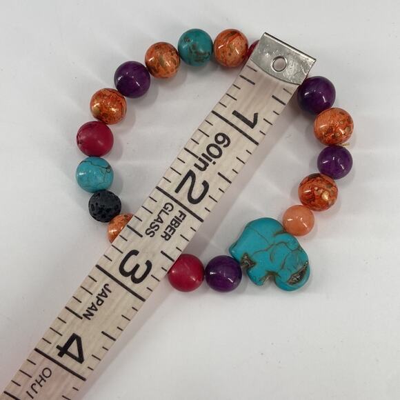 Stone beaded elephant trunk up stretchy bracelet - Picture 3 of 3